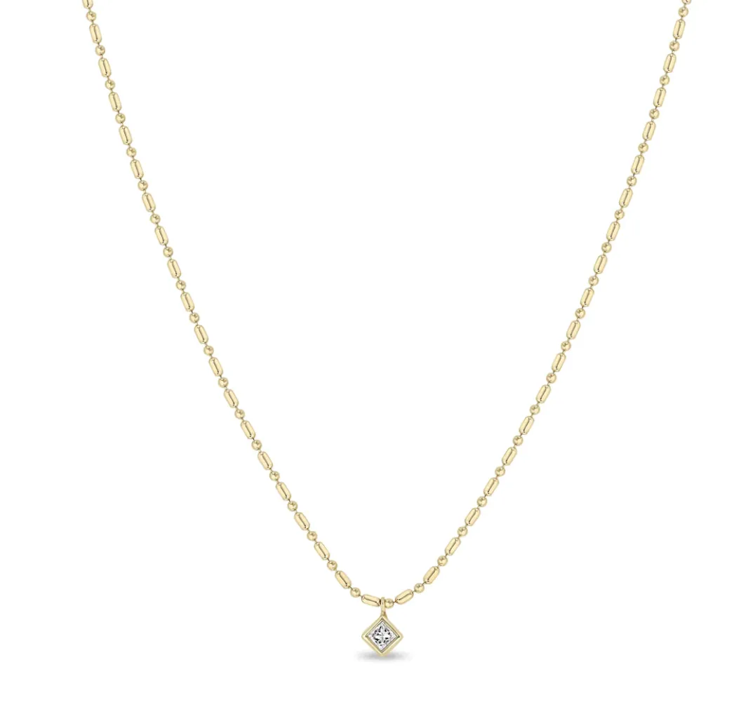 14K PRINCESS DIAMOND TUBE BAR CHAIN NECKLACE