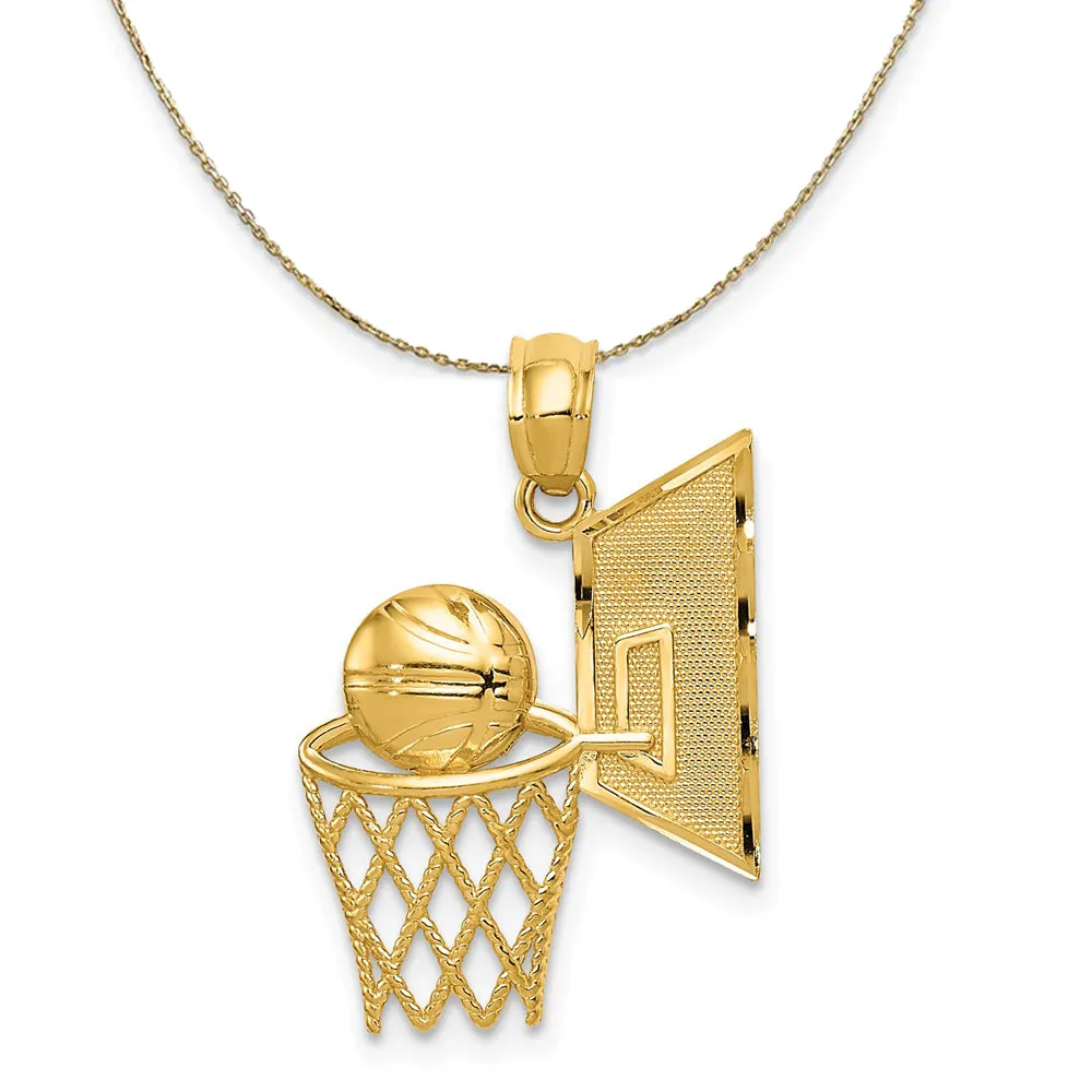 14k Yellow Gold Basketball Hoop and Backboard Necklace