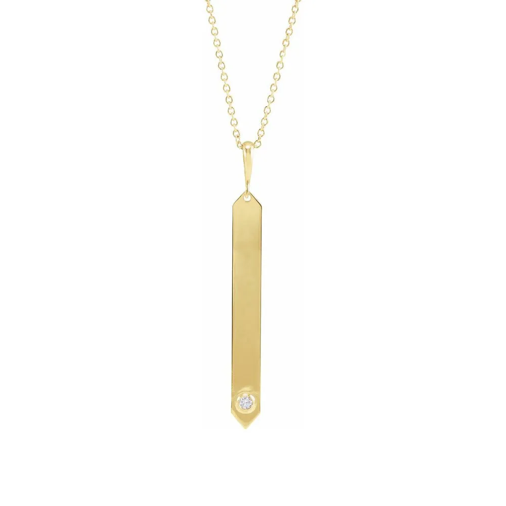 14K Yellow or White Gold Diamond Accent Engravable Bar Necklace, 18 In