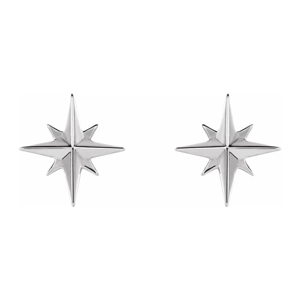 14K Yellow, White or Rose Gold North Star Post Earrings 9.5mm (3/8 In)