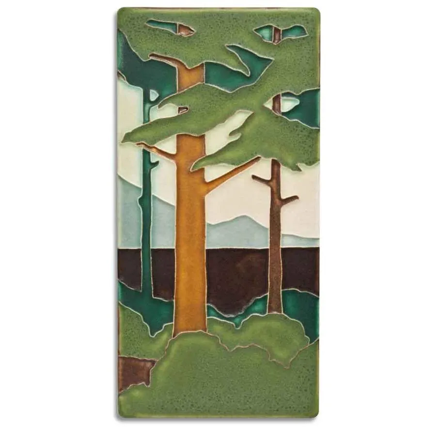 4x8 Pine Landscape Spring, Vertical Tile by Motawi Tileworks