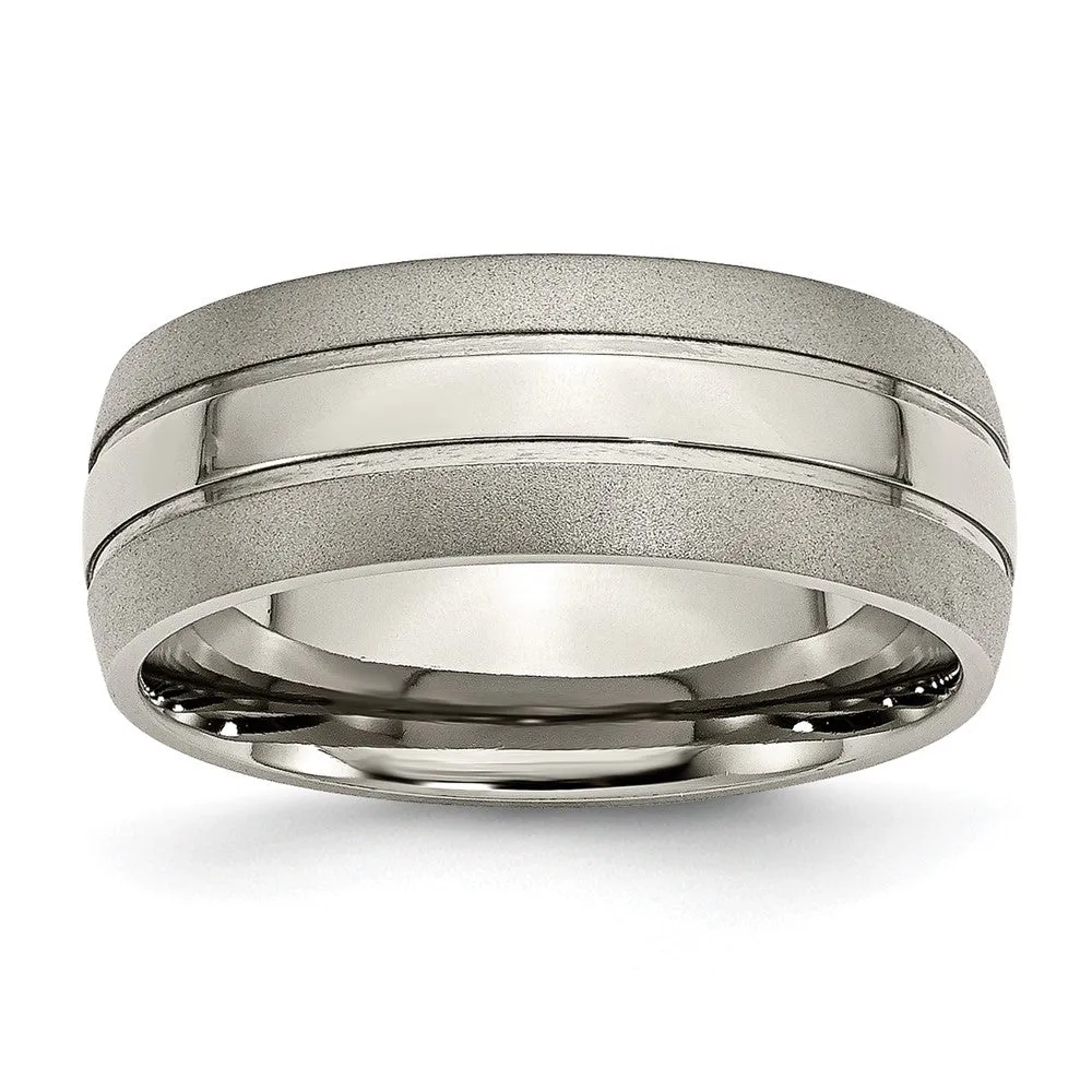 8mm Titanium Polished & Satin Grooved Standard Fit Band