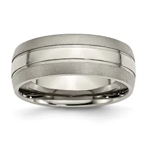 8mm Titanium Polished & Satin Grooved Standard Fit Band