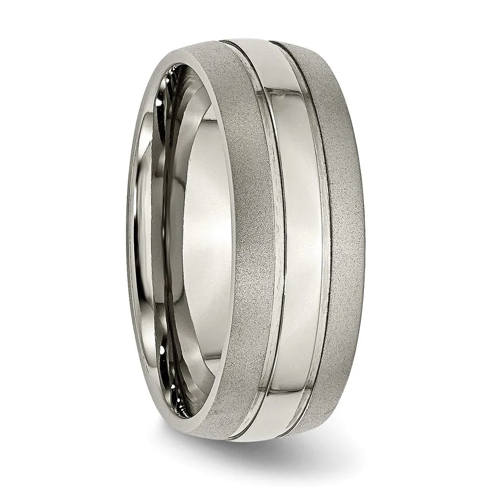 8mm Titanium Polished & Satin Grooved Standard Fit Band