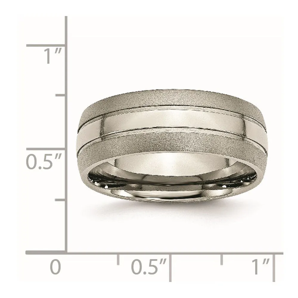 8mm Titanium Polished & Satin Grooved Standard Fit Band