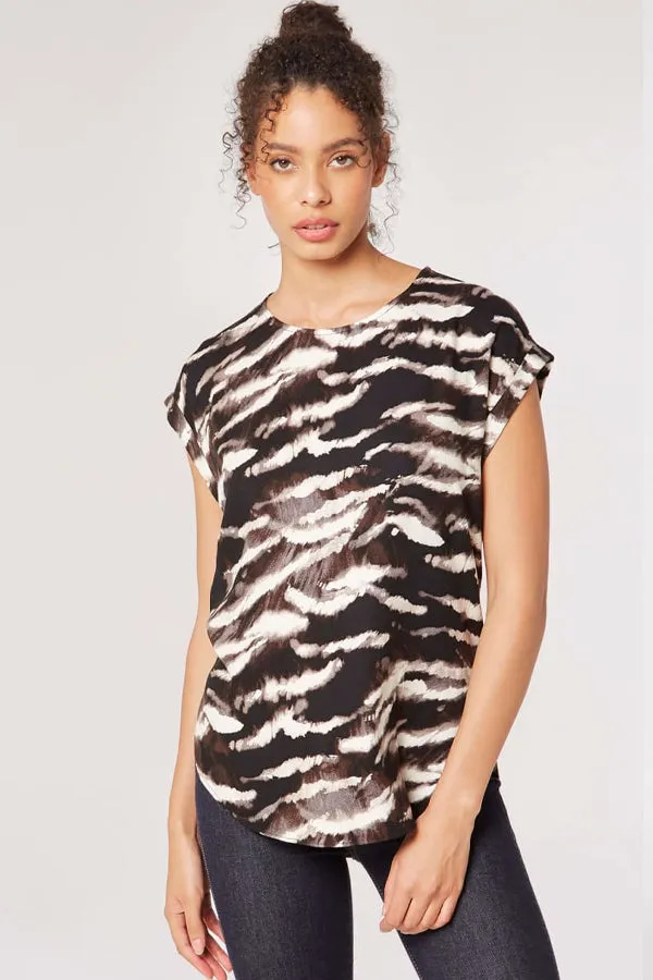 Apricot Zebra Turn Up Sleeve T-Shirt