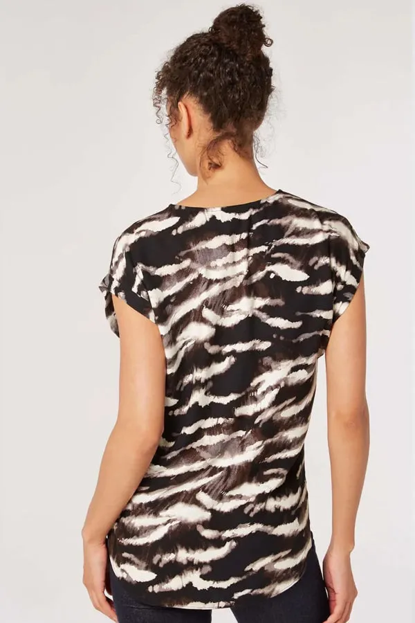 Apricot Zebra Turn Up Sleeve T-Shirt