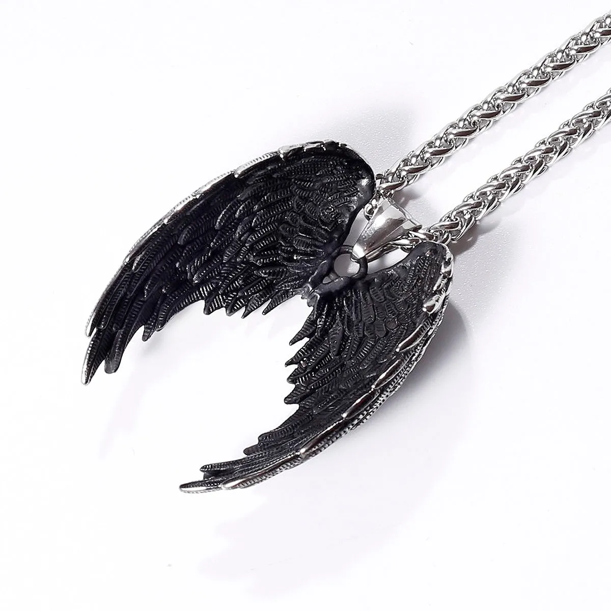 Big Stainless Steel Viking Angel Wings Pendant Necklace