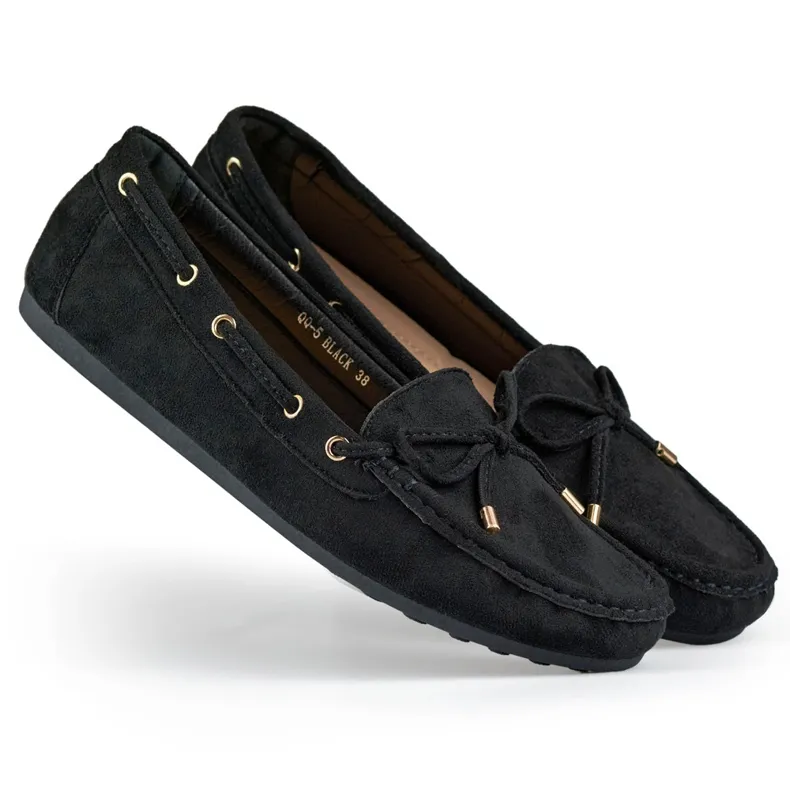 Black casual women's moccasins, suede, comfortable women's moccasins