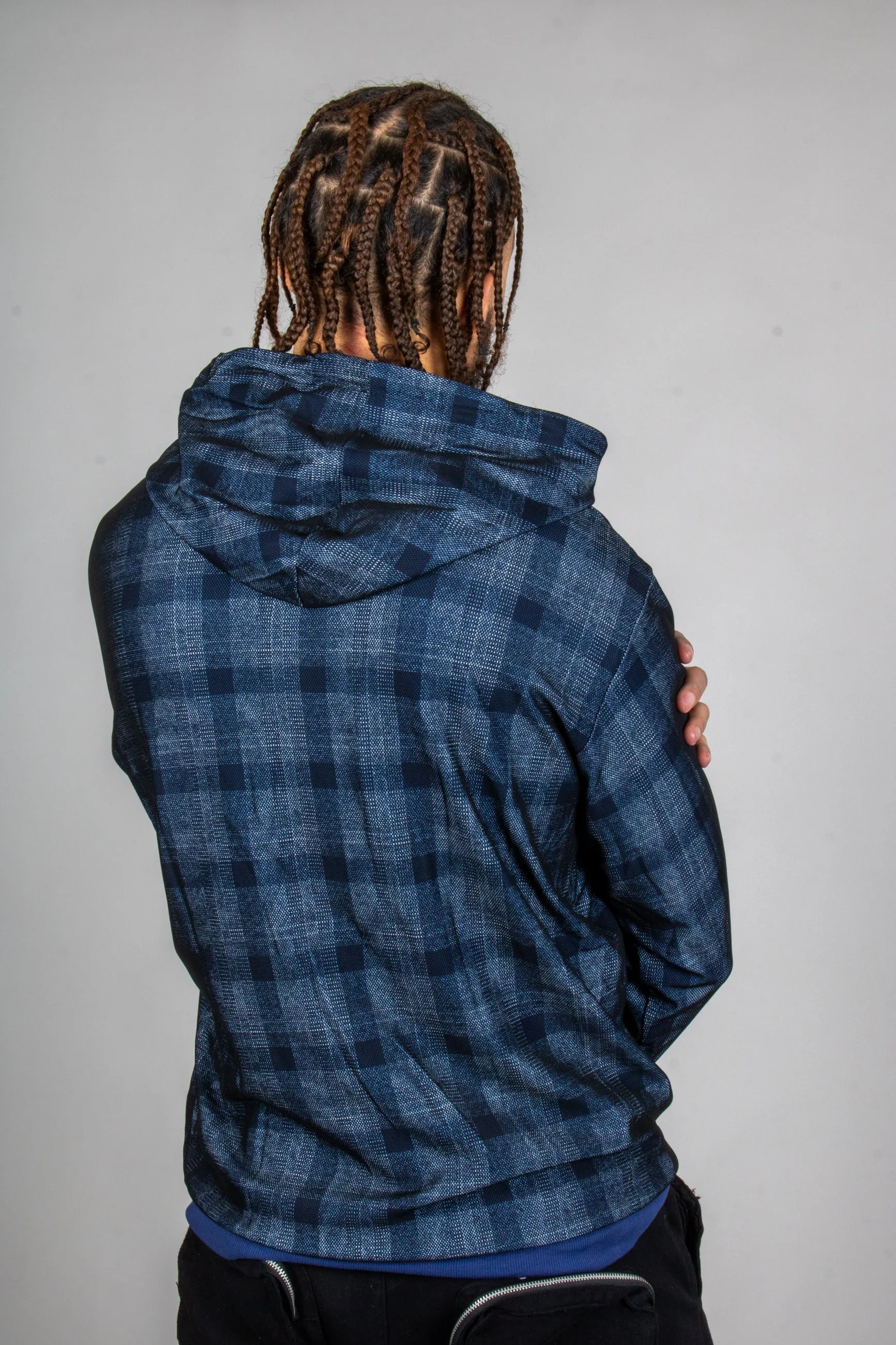 Blue Checkered Oversized Hoodie