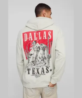 boohoo Mens Oversized Dallas Western Graphic Washed Hoodie