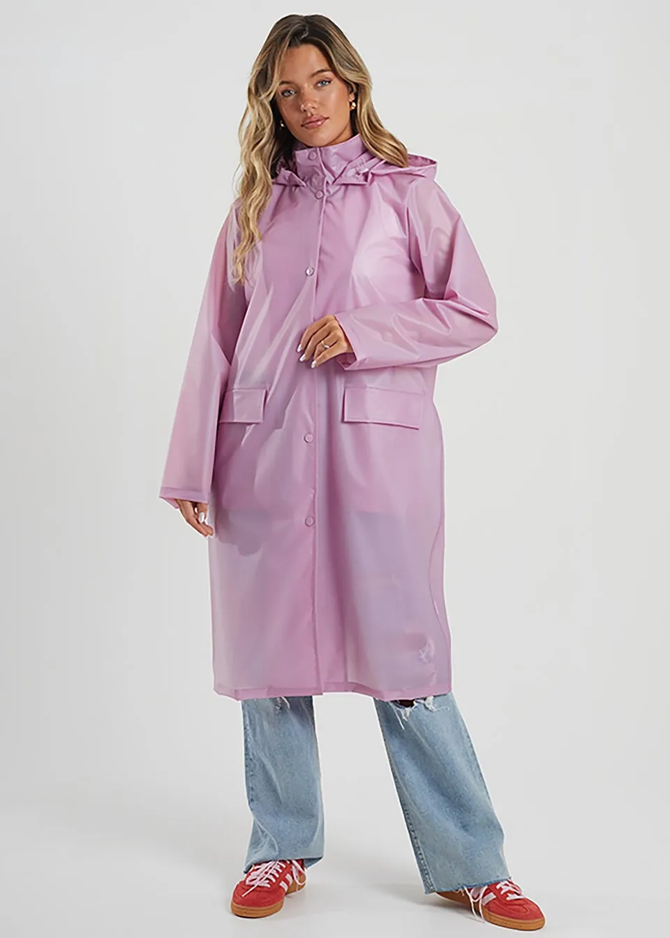 Brave Soul Lilac Marlow Cloudy Longline Rain Mac