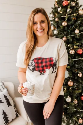 Buffalo Wearing Buffalo Plaid Graphic Tee- Cream