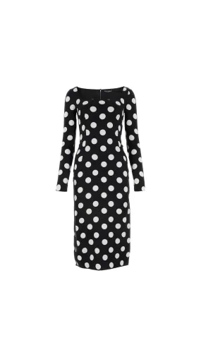 Charmeuse Sheath Dress With Macro Polka-dot Print - Black