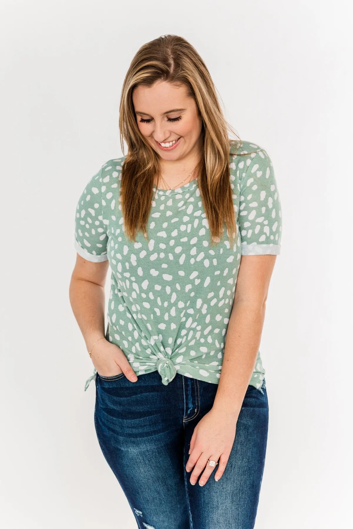 Choose To Be Happy Spotted Top- Sage