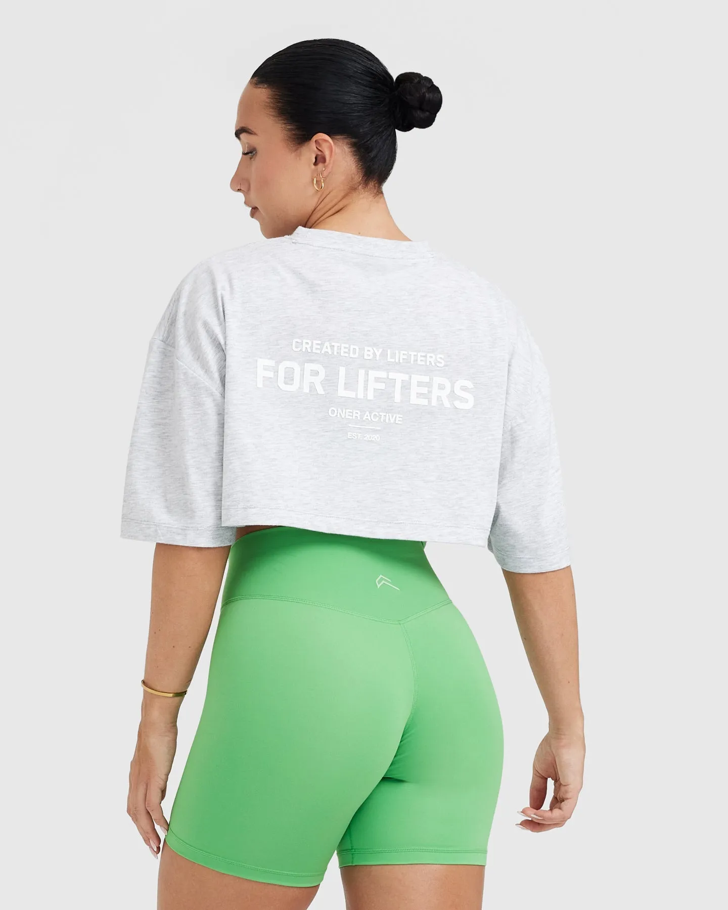 Classic Lifters Graphic Relaxed Crop Lightweight T-Shirt | Light Grey Marl