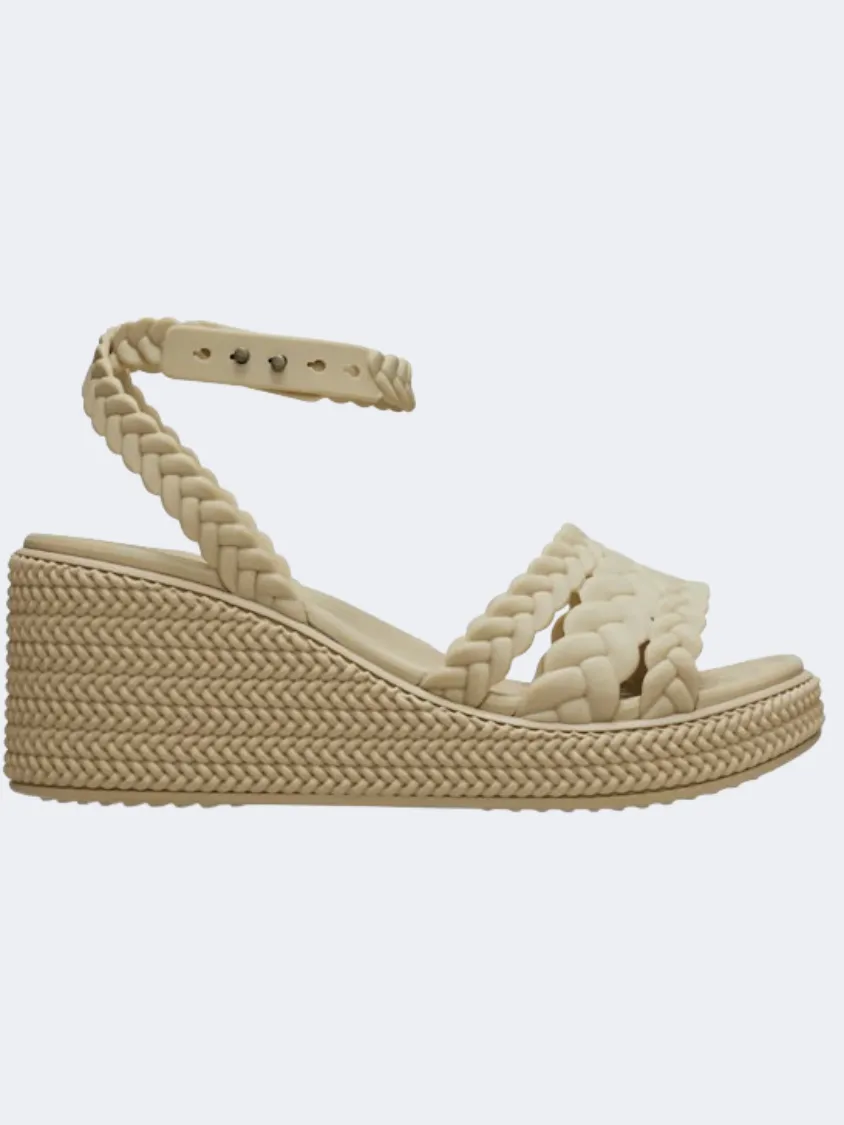 Crocs Brooklyn Woven Ankle Strap Wedge Women Lifestyle Slippers Chai