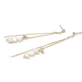 CZ and Pearl Double Strand Drop Earrings Gold T