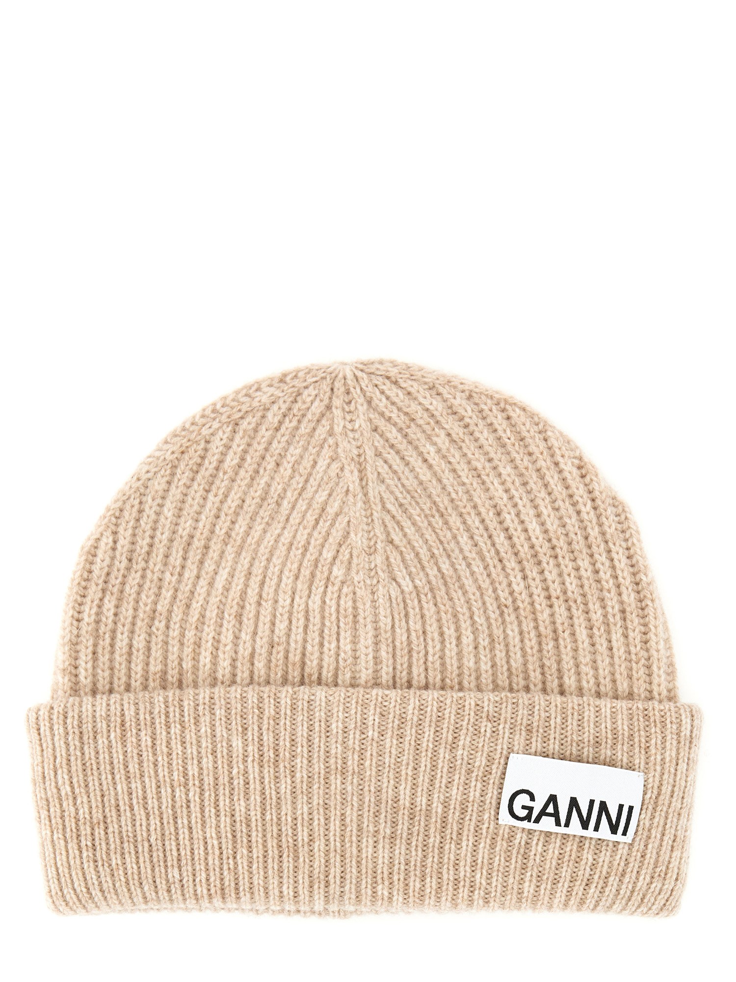 GANNI    CAPPELLO BEANIE A COSTE IN LANA CON LOGO