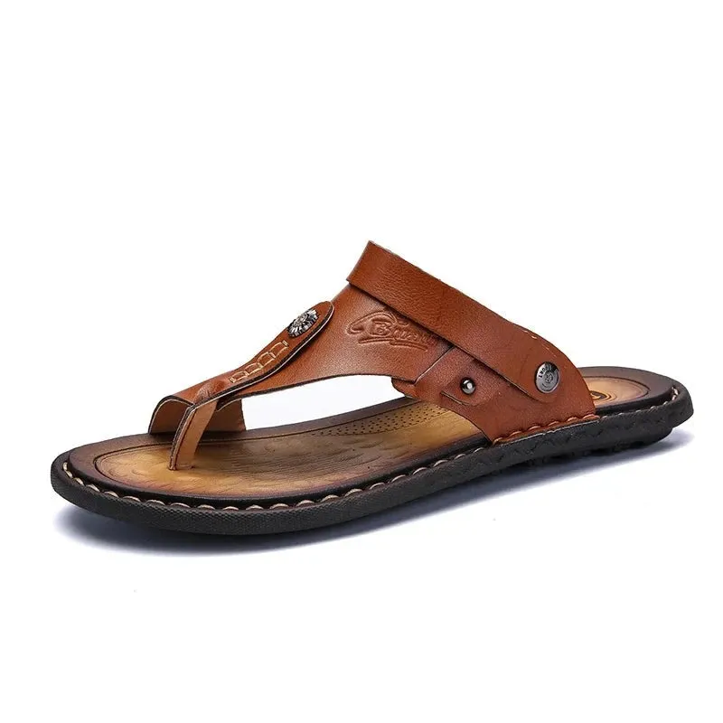 Genuine Split Leather Men Sandals Brand Casual