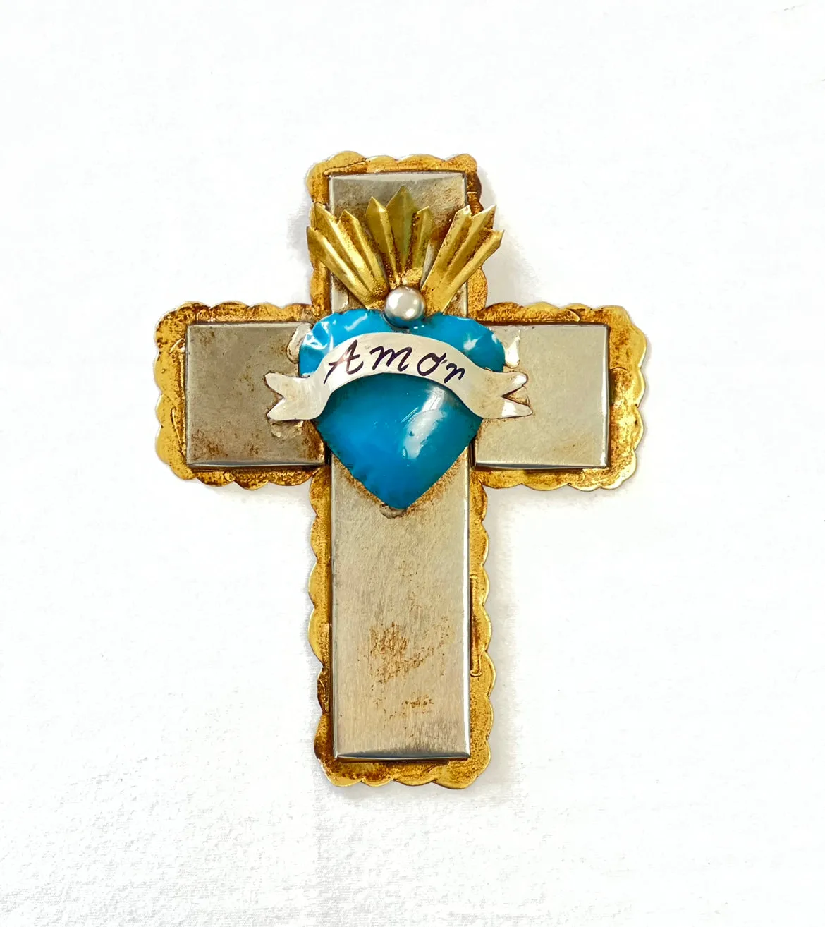 Gold Scared Heart Cross w/ Banner