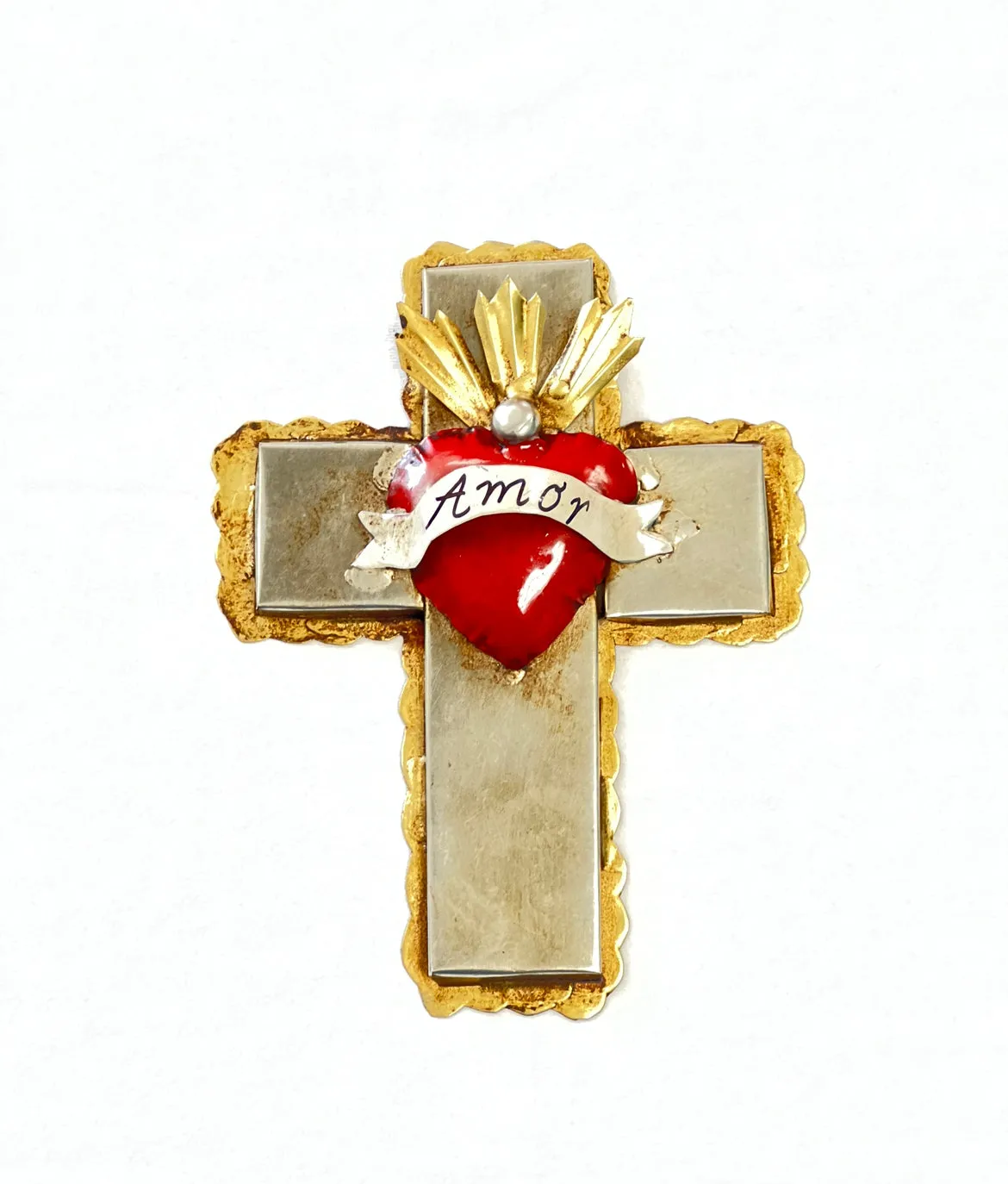 Gold Scared Heart Cross w/ Banner