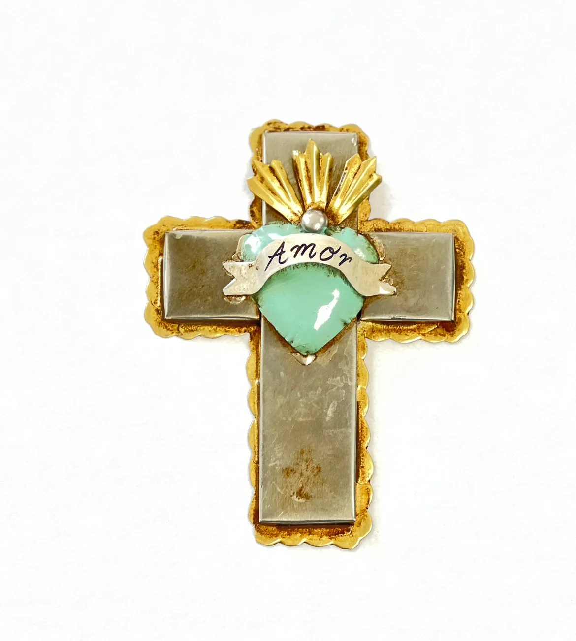 Gold Scared Heart Cross w/ Banner