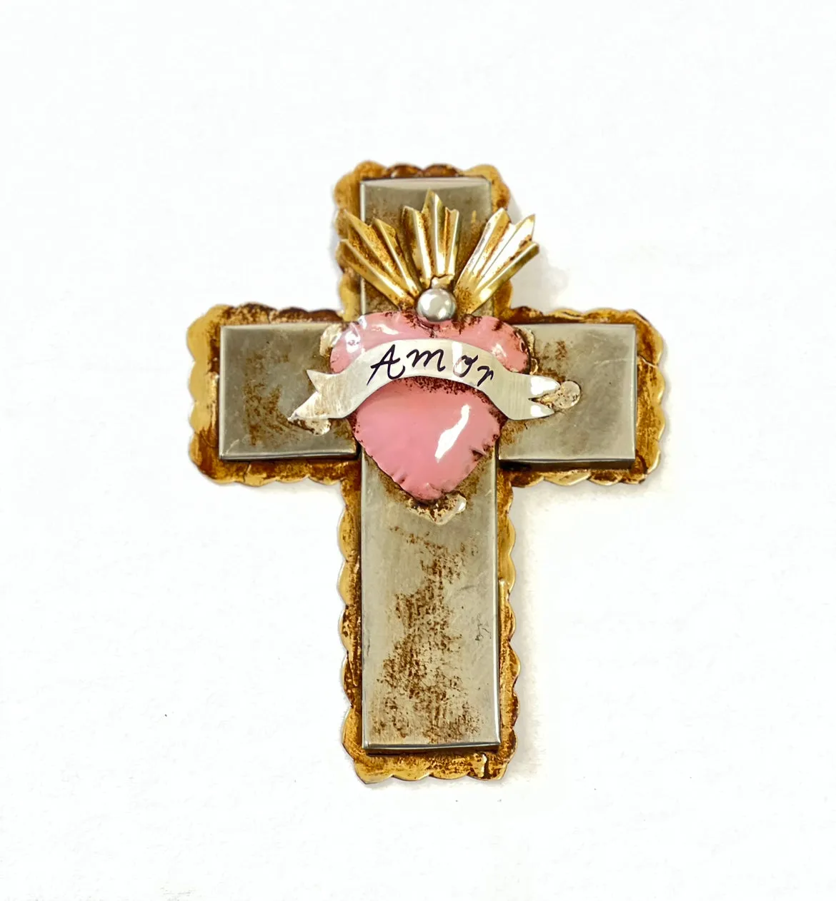 Gold Scared Heart Cross w/ Banner