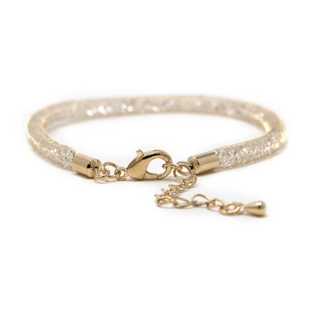 Gold Tone Clear Mesh Clear Crystal Bracelet