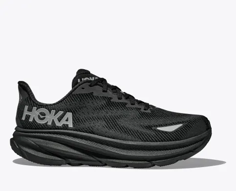 Hoka Men’s Clifton 9 GTX Waterproof Athletic Shoes-Black/Black