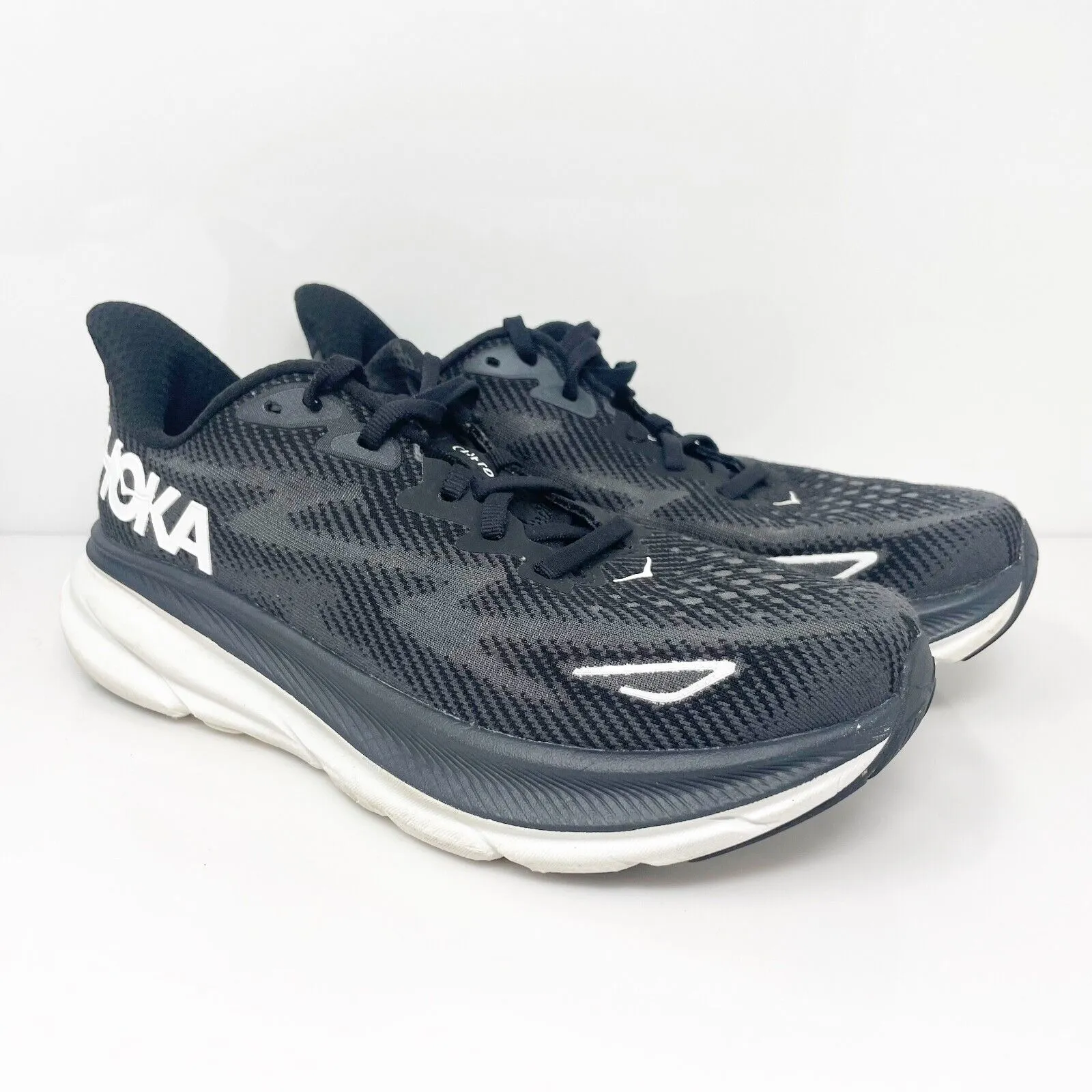 Hoka One One Womens Clifton 9 1127896 BWHT Black Running Shoes Sneakers Sz 7.5 B