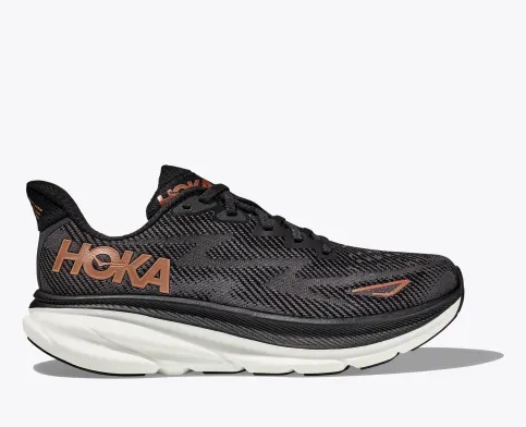 Hoka Women’s Clifton 9 Athletic Shoes-Black/Bronze **Wide Width**