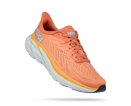 Hoka Womens Clifton 8 Athletic Shoes- Baked Sun/Shell Coral