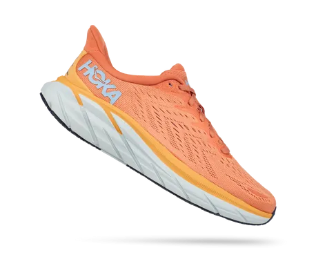 Hoka Womens Clifton 8 Athletic Shoes- Baked Sun/Shell Coral