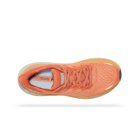 Hoka Womens Clifton 8 Athletic Shoes- Baked Sun/Shell Coral