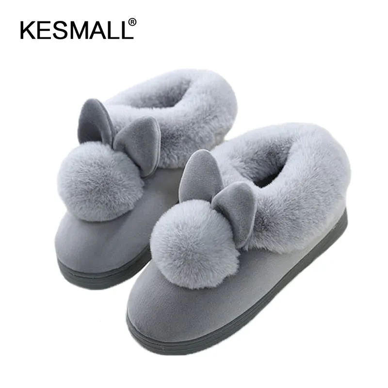 HOT 2017 new style Lovely Rabbit ears Soft Home Slippers Cotton Warm Winter women slippers Casual indoor slippers in 3 colors