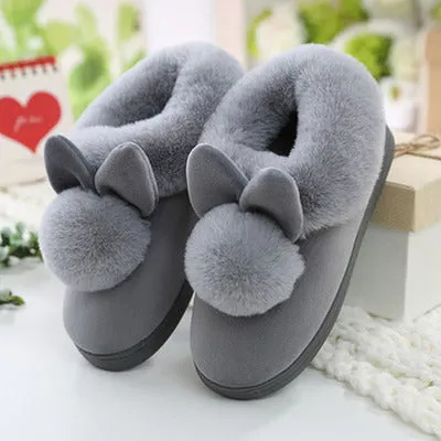 HOT 2017 new style Lovely Rabbit ears Soft Home Slippers Cotton Warm Winter women slippers Casual indoor slippers in 3 colors