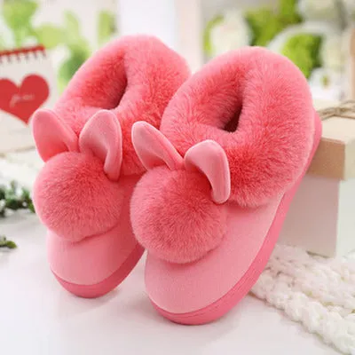 HOT 2017 new style Lovely Rabbit ears Soft Home Slippers Cotton Warm Winter women slippers Casual indoor slippers in 3 colors