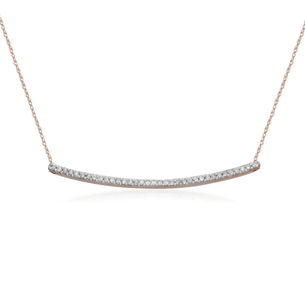 Jewelili 10K Rose Gold With 1/4 Cttw Natural White Diamonds Bar Pendant Necklace