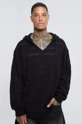 Knitted Oversized Chunky Rib V Neck Hoodie