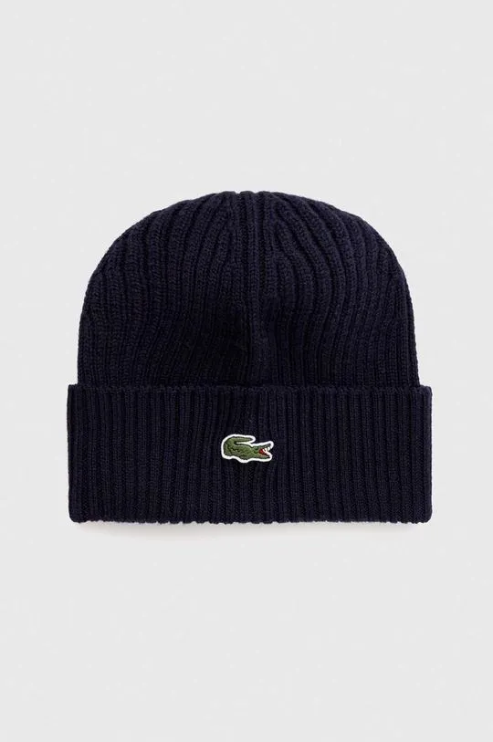 Lacoste wool beanie navy blue color