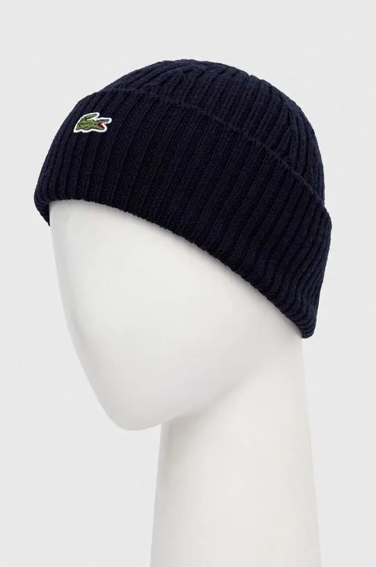 Lacoste wool beanie navy blue color