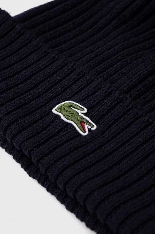 Lacoste wool beanie navy blue color