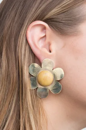 Large Daisy Earrings with Yellow Jasper