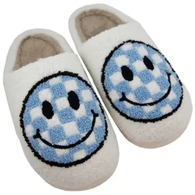 Light Blue Checkered Happy Face Slippers