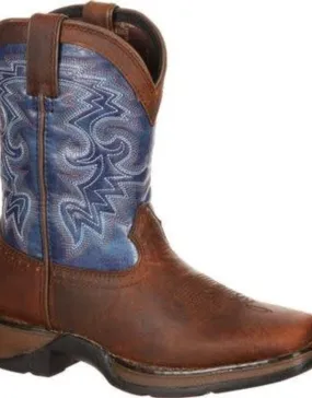 Lil Rebel Durango Youth Kids Western Brown Blue Square Toe Cowboy Boots Sz 3.5-6