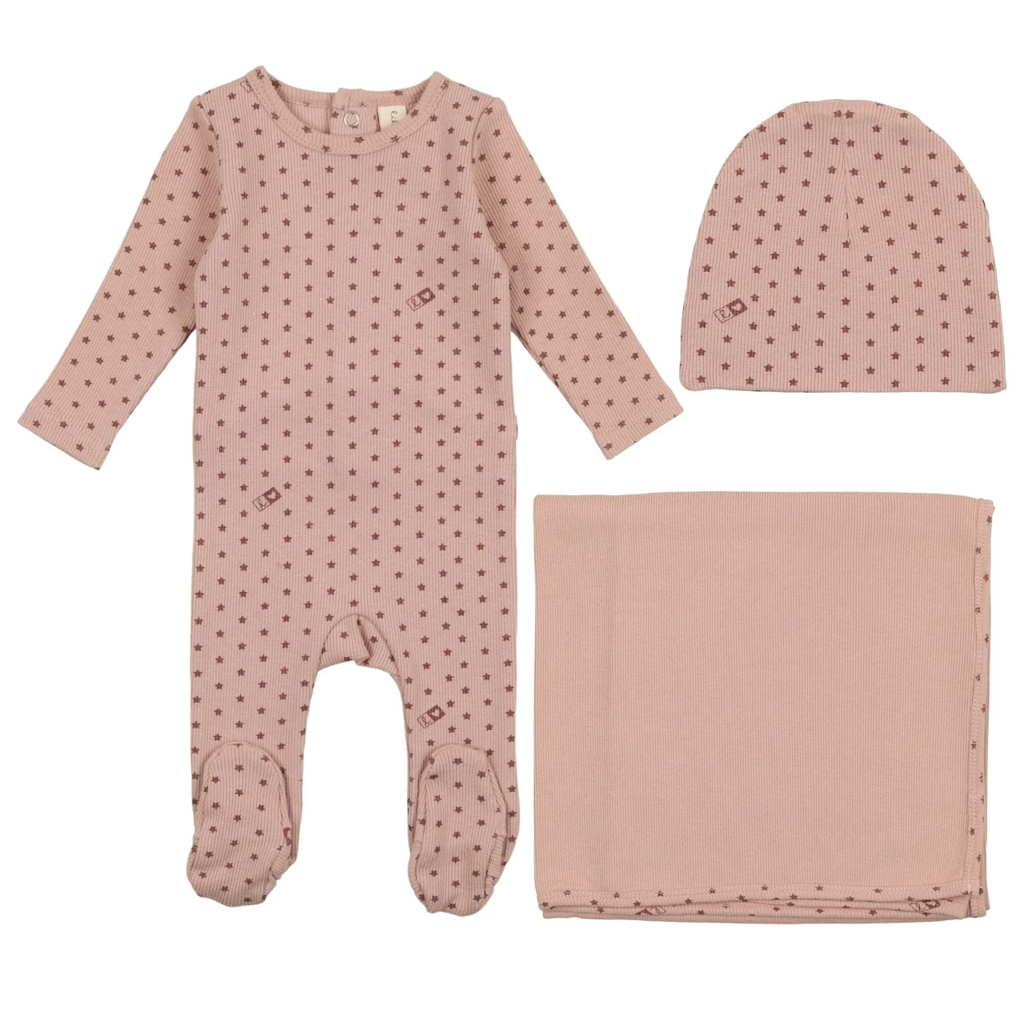 Lilette  Pink/Rose Ribbed Star Layette Set