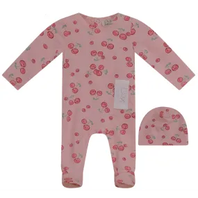 Lux Pink Cherry Printed Stretchie and Beanie