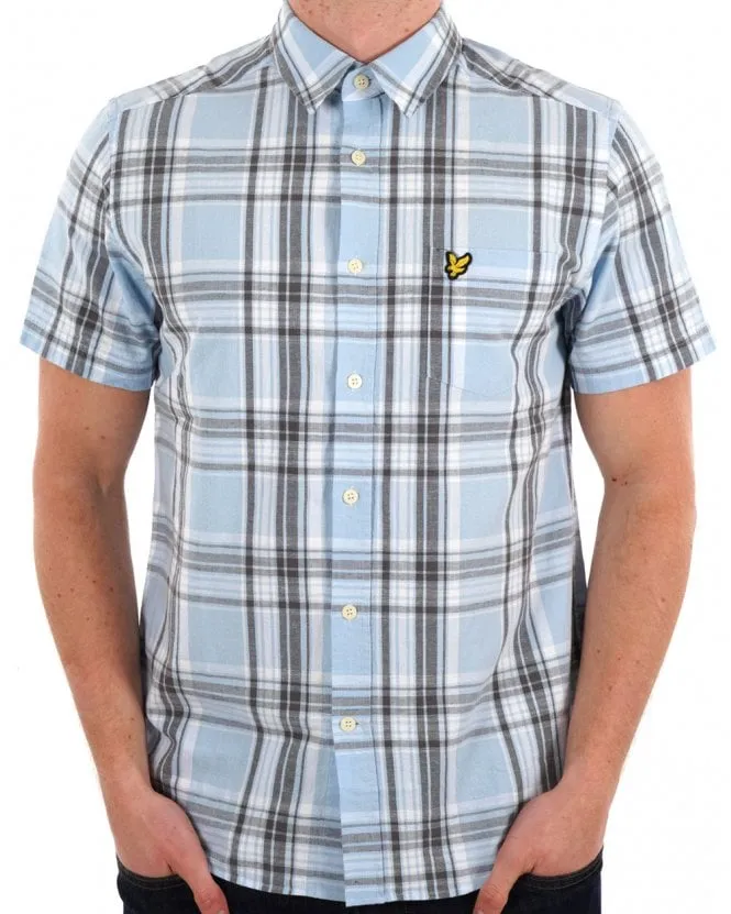 Lyle & Scott Linen Check Short Sleeve Shirt Light Blue