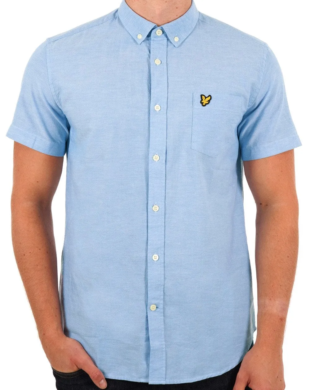 Lyle And Scott Short Sleeve Oxford Shirt in Sky Blue